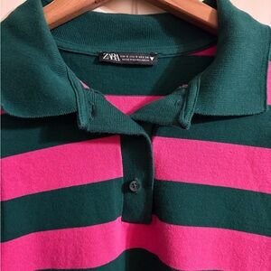 Zara Pink&Green long sleeve polo